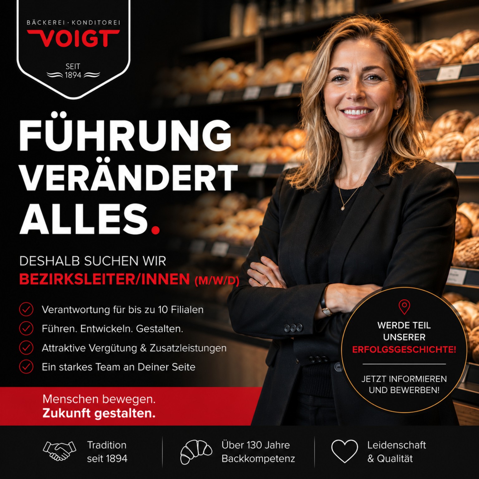 Recruiting-Anzeige für eine Führungsposition bei der Bäckerei Voigt