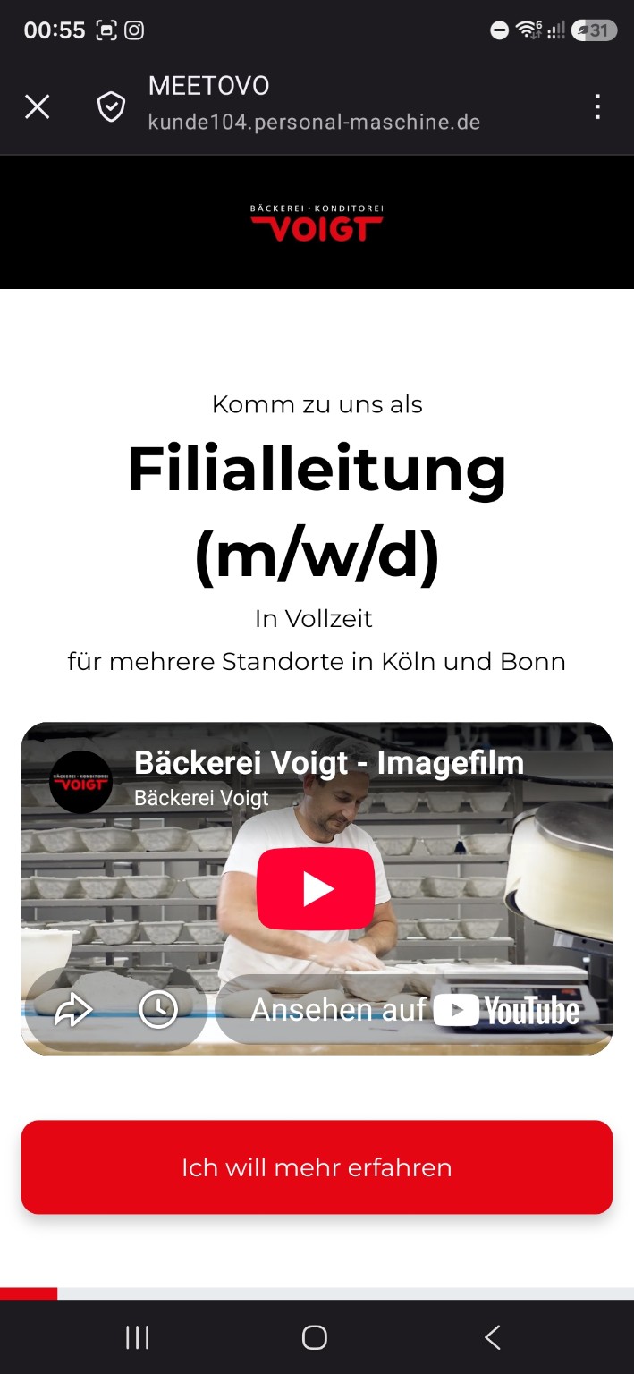 Echte mobile Voigt-Jobseite für eine Filialleitung