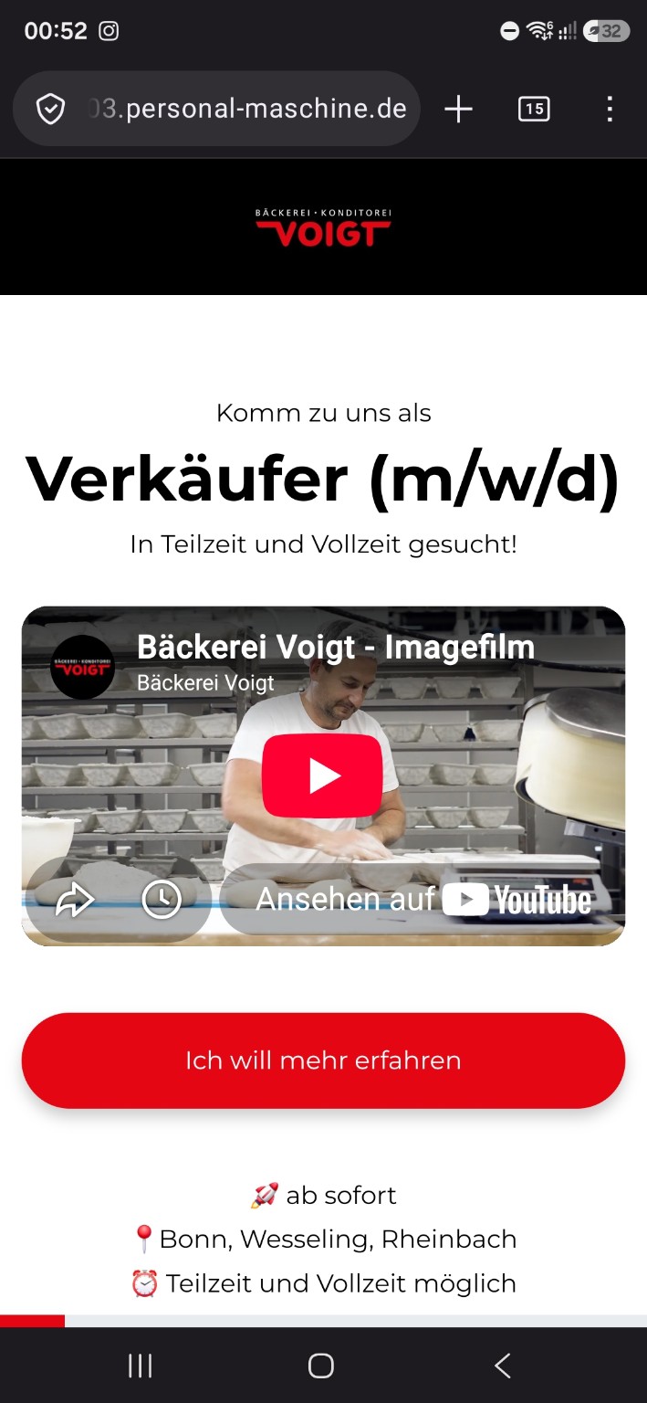 Mobile Verkäufer-Landingpage der Bäckerei Voigt
